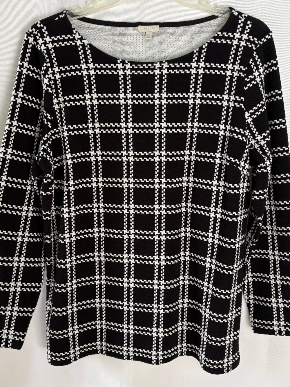 TALBOTS Windowpane Plaid Textured Stretch Tunic Top